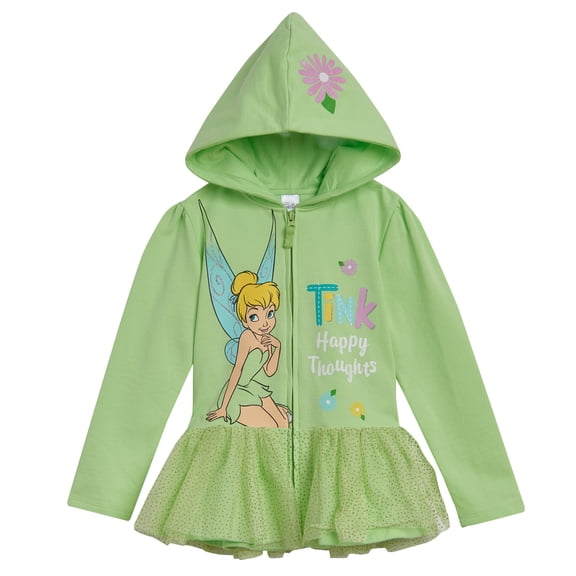 Disney Peter Pan Toddler Girls' Zip-Up Hooded Sweatshirt Tinker Bell Mint