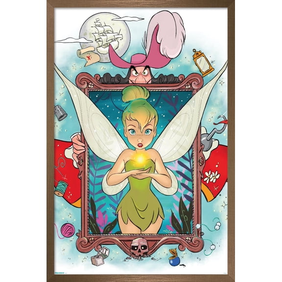 Disney Tinker Bell - Framed Magic with Hook Wall Poster, 22.375" x 34" Framed