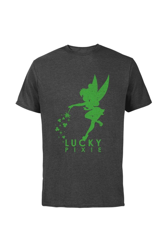 Tinker Bell Lucky Pixie St. Patrick's Day - Short Sleeve Cotton T-Shirt for Adults - Customized-Charcoal