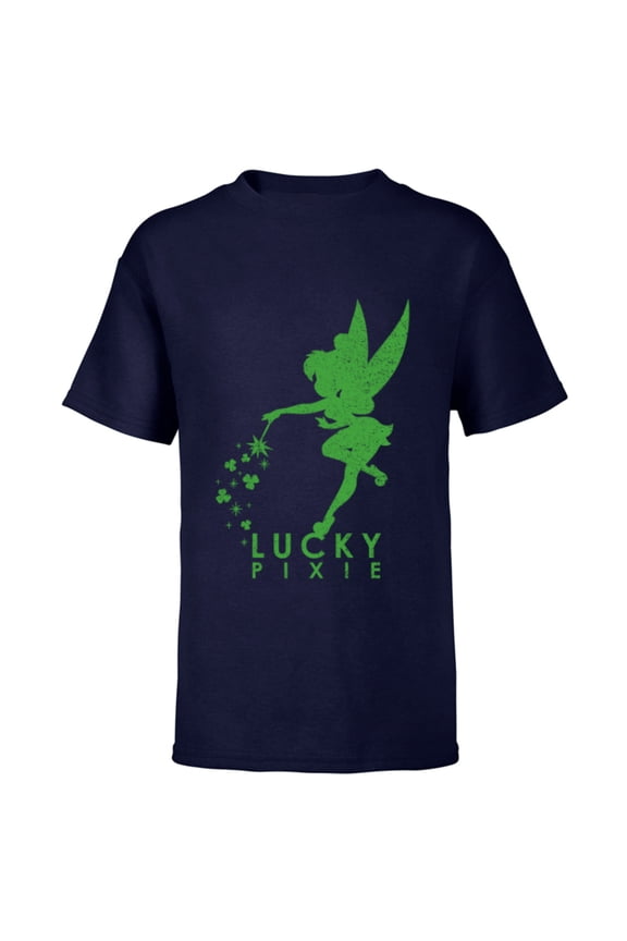 Tinker Bell Lucky Pixie St. Patrick's Day - Short Sleeve T-Shirt for Kids - Customized-Navy