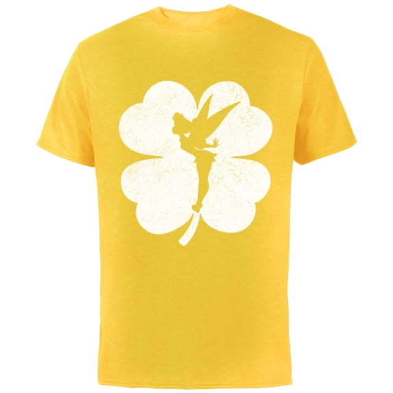 Disney Tinker Bell 4-Leaf Clover Silhouette St Patrick's Day - Short Sleeve Cotton T-Shirt for Adults - Customized-Yellow