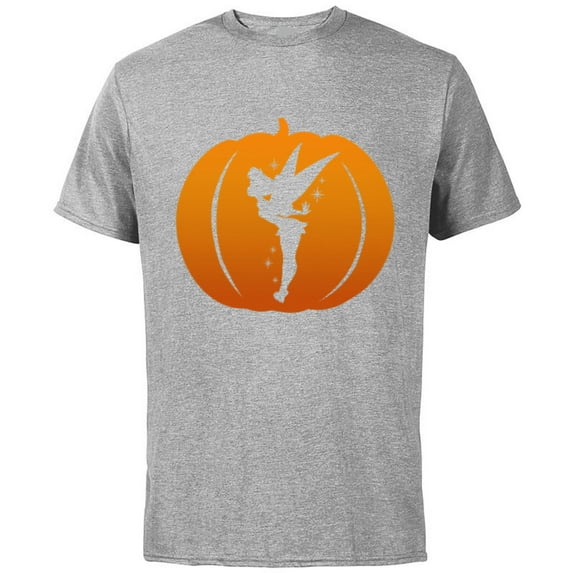 Disney Tinker Bell Silhouette Halloween Pumpkin - Short Sleeve Cotton T-Shirt for Adults - Customized-Athletic Heather