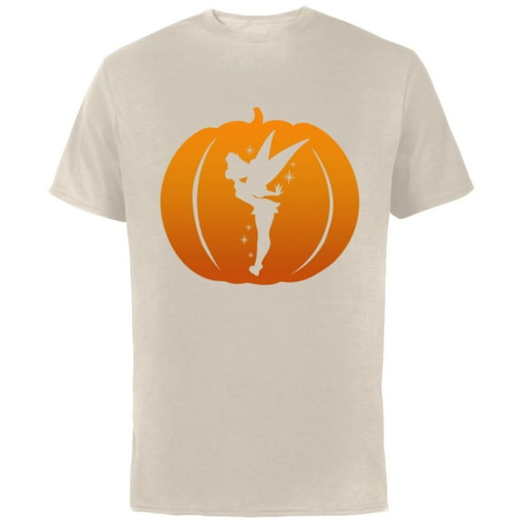 Disney Tinker Bell Silhouette Halloween Pumpkin - Short Sleeve Cotton T-Shirt for Adults - Customized-Natural