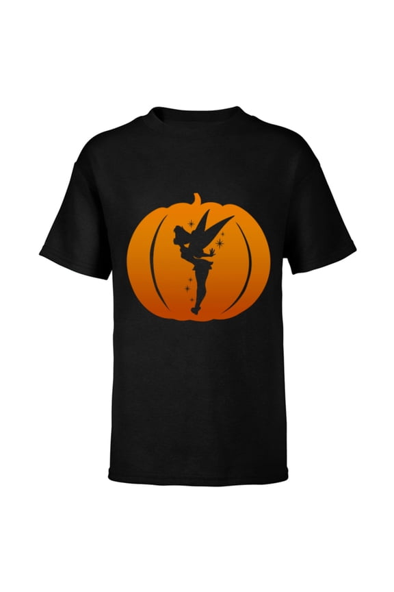 Tinker Bell Silhouette Halloween Pumpkin - Short Sleeve T-Shirt for Kids - Customized-Black