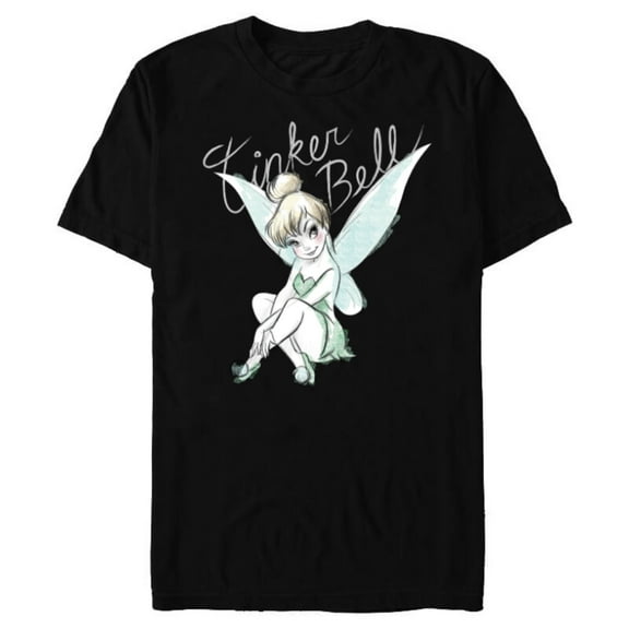 Disney Tinker Bell Sitting - Short Sleeve Blended T-Shirt for Adults -Customized-Black