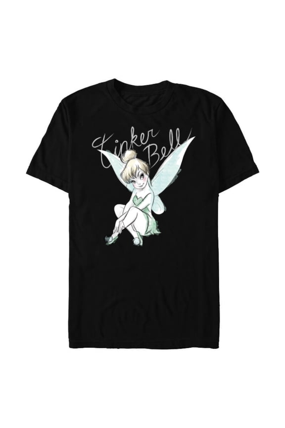 Tinker Bell Sitting - Short Sleeve Blended T-Shirt for Adults -Customized-Black