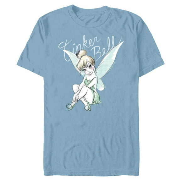 Disney Tinker Bell Sitting - Short Sleeve Blended T-Shirt for Adults -Customized-Ocean Blue