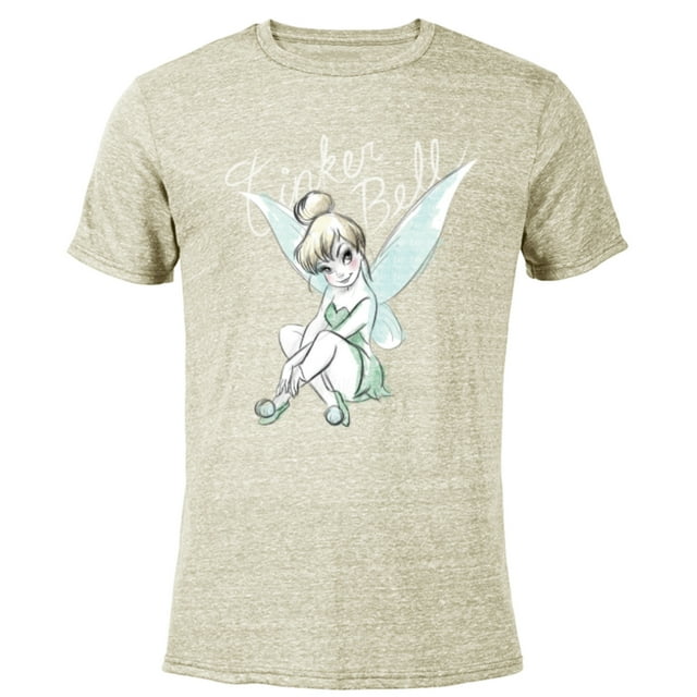 Disney Tinker Bell Sitting - Short Sleeve Blended T-Shirt for Adults -Customized-Yellow