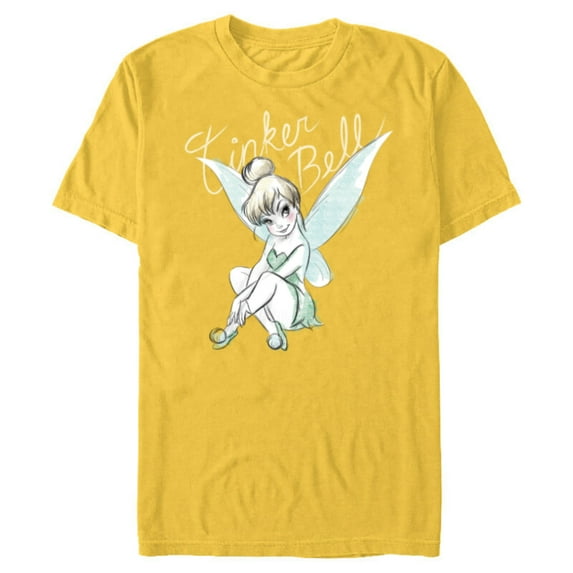 Disney Tinker Bell Sitting - Short Sleeve Blended T-Shirt for Adults -Customized-Yellow
