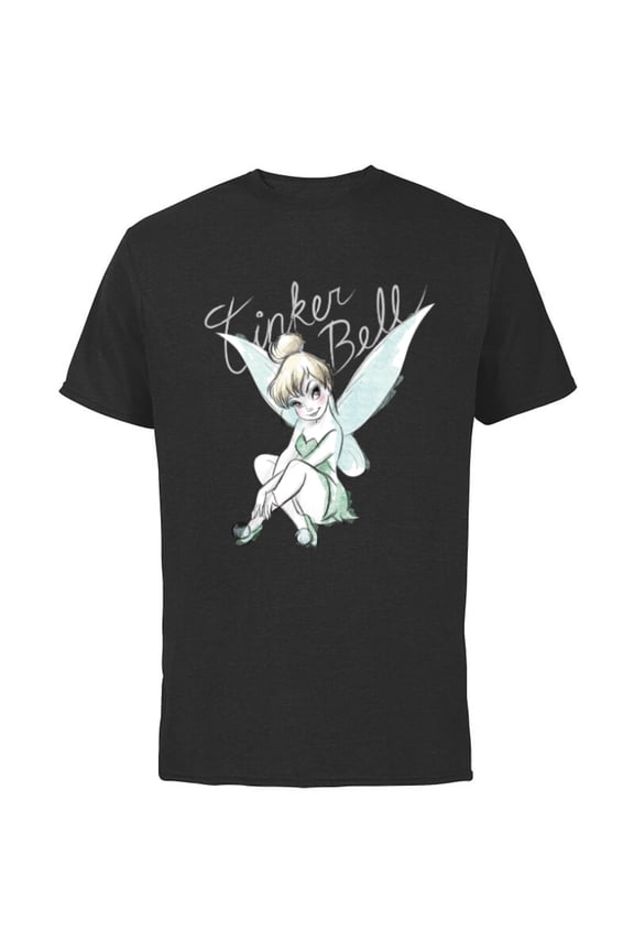 Tinker Bell Sitting - Short Sleeve Cotton T-Shirt for Adults- Customized-Black