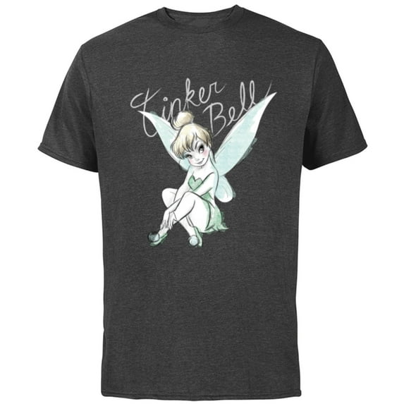Disney Tinker Bell Sitting - Short Sleeve Cotton T-Shirt for Adults- Customized-Charcoal