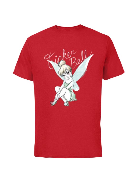 Tinker Bell Sitting - Short Sleeve Cotton T-Shirt for Adults- Customized-Red