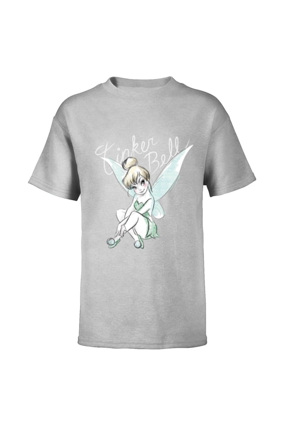 Tinker Bell Sitting - Short Sleeve T-Shirt for Kids- Customized-Athletic Heather