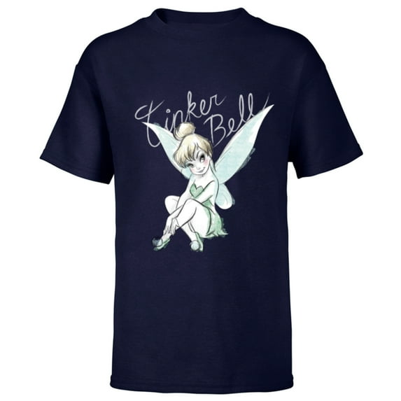 Disney Tinker Bell Sitting - Short Sleeve T-Shirt for Kids- Customized-Navy