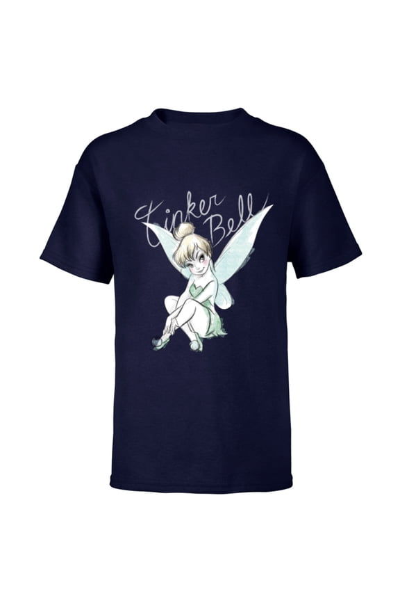Tinker Bell Sitting - Short Sleeve T-Shirt for Kids- Customized-Navy
