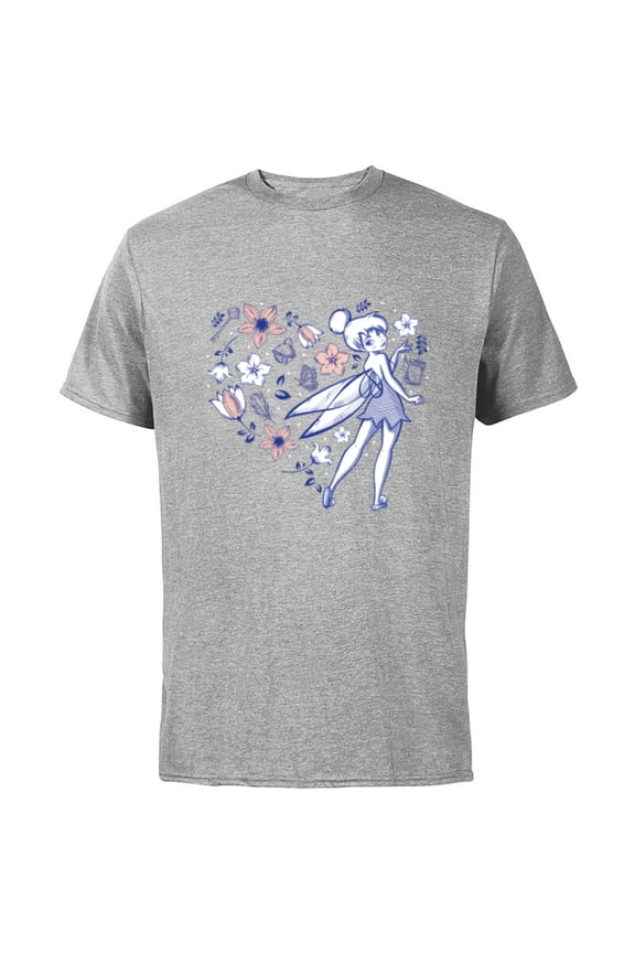 Tinker Bell Storybook Heart Blue - Short Sleeve Cotton T-Shirt for Adults - Customized-Athletic Heather