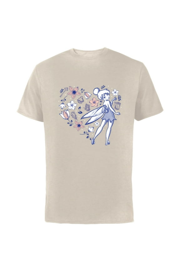 Tinker Bell Storybook Heart Blue - Short Sleeve Cotton T-Shirt for Adults - Customized-Natural