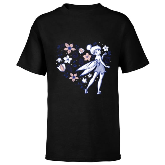 Disney Tinker Bell Storybook Heart Blue - Short Sleeve T-Shirt for Kids - Customized-Black