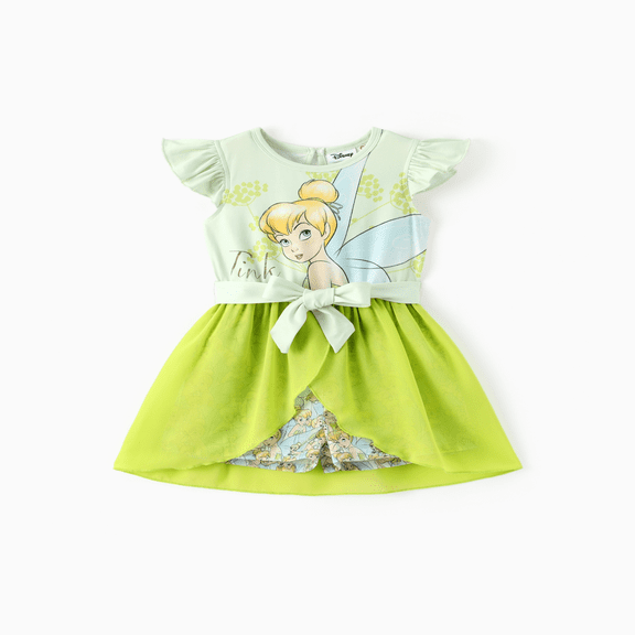 Disney Tinkerbell Girls Rompers Dresses Graphic Bow Green Easter Jumpsuits Tulle Skirt Dress Summer Outfits Gift Set Toddlers Kids 3-4T