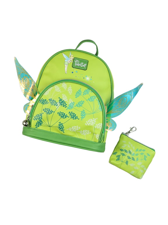 Disney Tinkerbell Mini Backpack 10" 2-Piece Set with Coin Purse and 3D Wings
