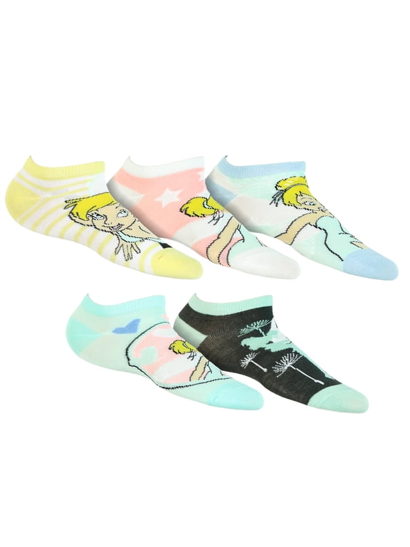 Disney Tinkerbell Socks Girl's 5-Pack Mix and Match Low Cut Ankle Socks, OSFM