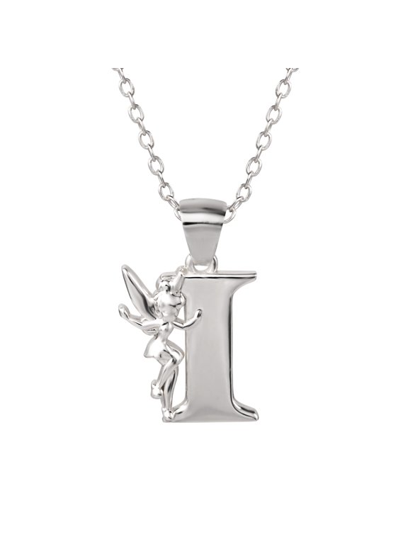 Tinkerbell Women's Sterling Silver Initial Pendant Necklace, 18" Chain