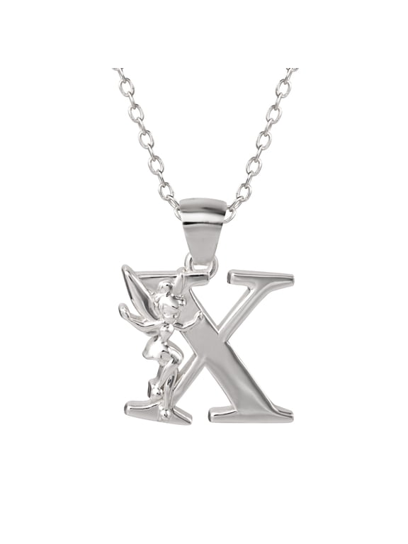 Tinkerbell Women's Sterling Silver Initial Pendant Necklace, 18" Chain