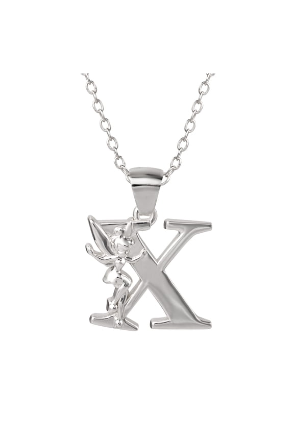 Tinkerbell Women's Sterling Silver Initial Pendant Necklace, 18" Chain