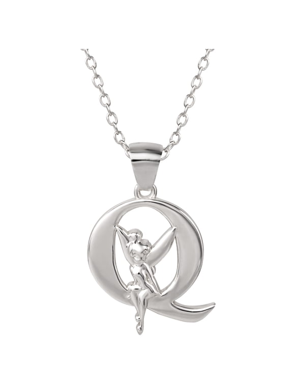 Tinkerbell Women's Sterling Silver Initial Pendant Necklace, 18" Chain