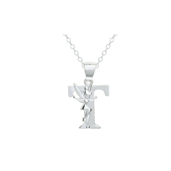 Disney Tinkerbell Women's Sterling Silver Initial Pendant Necklace, 18" Chain