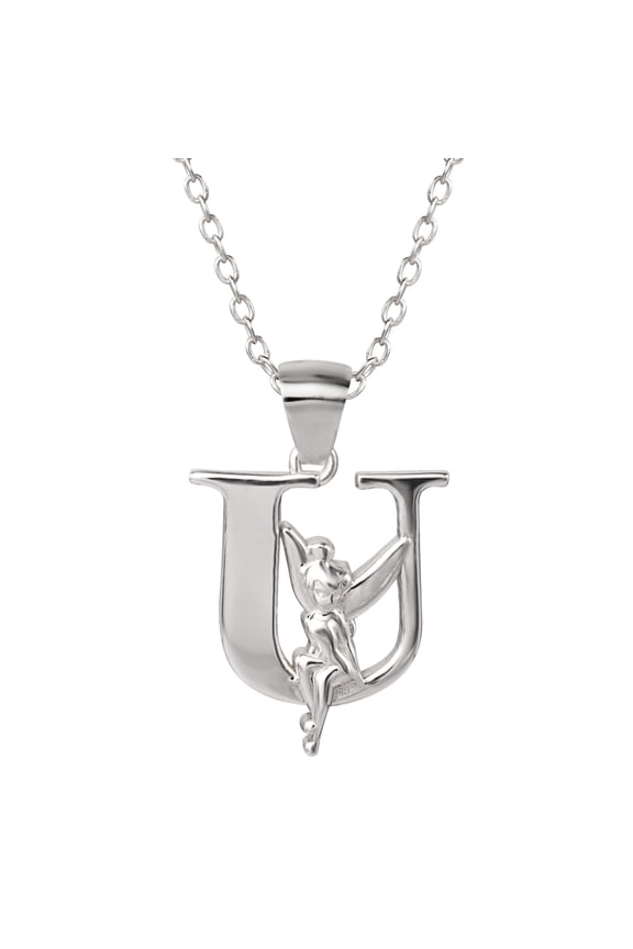 Tinkerbell Women's Sterling Silver Initial Pendant Necklace, 18" Chain