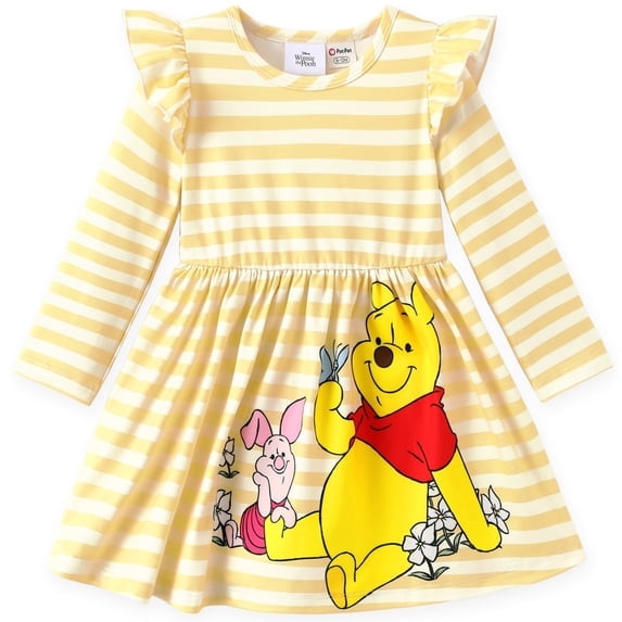 Disney Toddler Baby Girls Winnie the Pooh Piglet Yellow Stripe Ruffle Graphic Birthday Gifts Dress