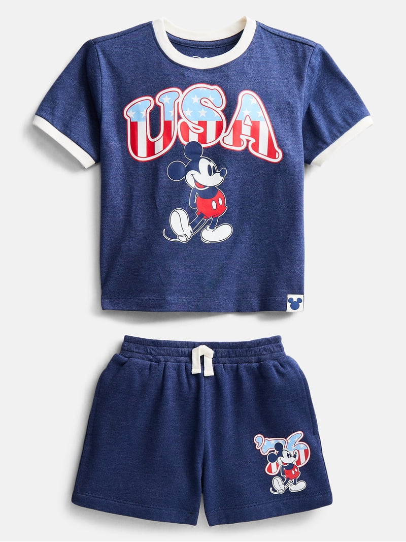 Disney Toddler Boys Mickey USA Graphic Tee and Shorts Set, 2-Piece