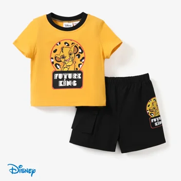 Disney Toddler Boy Set, Lion King Graphic Outfits with Black Shorts, 92% Cotton Short Sleeve Boy Cloth Ginger 4-5T