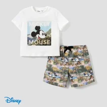 Disney Toddler Boy Set, Micky Mouse Graphic 94% Cotton Shorts and Graphic Short Sleeve shirt, Boy Outfits OffWhite 3T