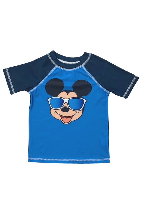 Toddler Boys 2-Tone Blue Mickey Mouse Rash Guard Swim Shirt 4T