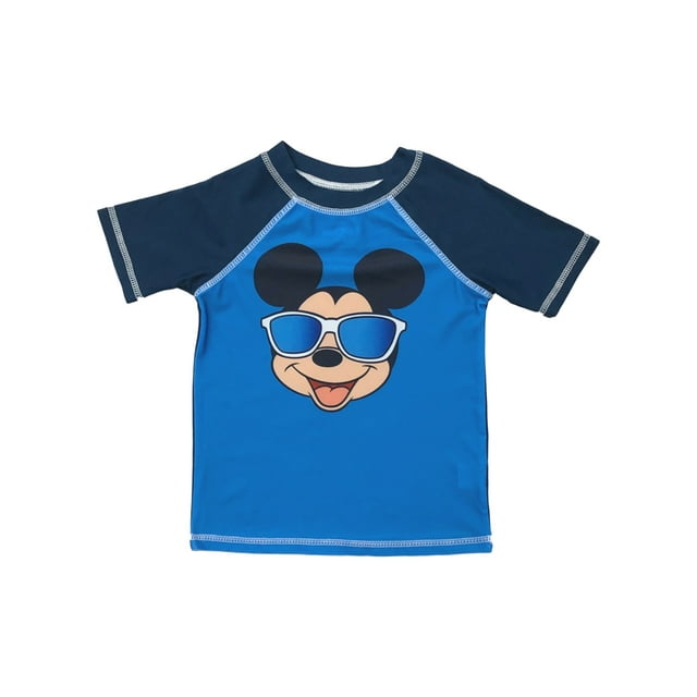 Disney Toddler Boys 2-Tone Blue Mickey Mouse Rash Guard Swim Shirt 4T