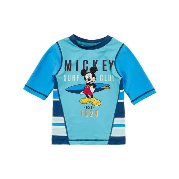 Disney Toddler & Boys Blue Mickey Mouse Surf Club Rash Guard Swim Shirt 3T