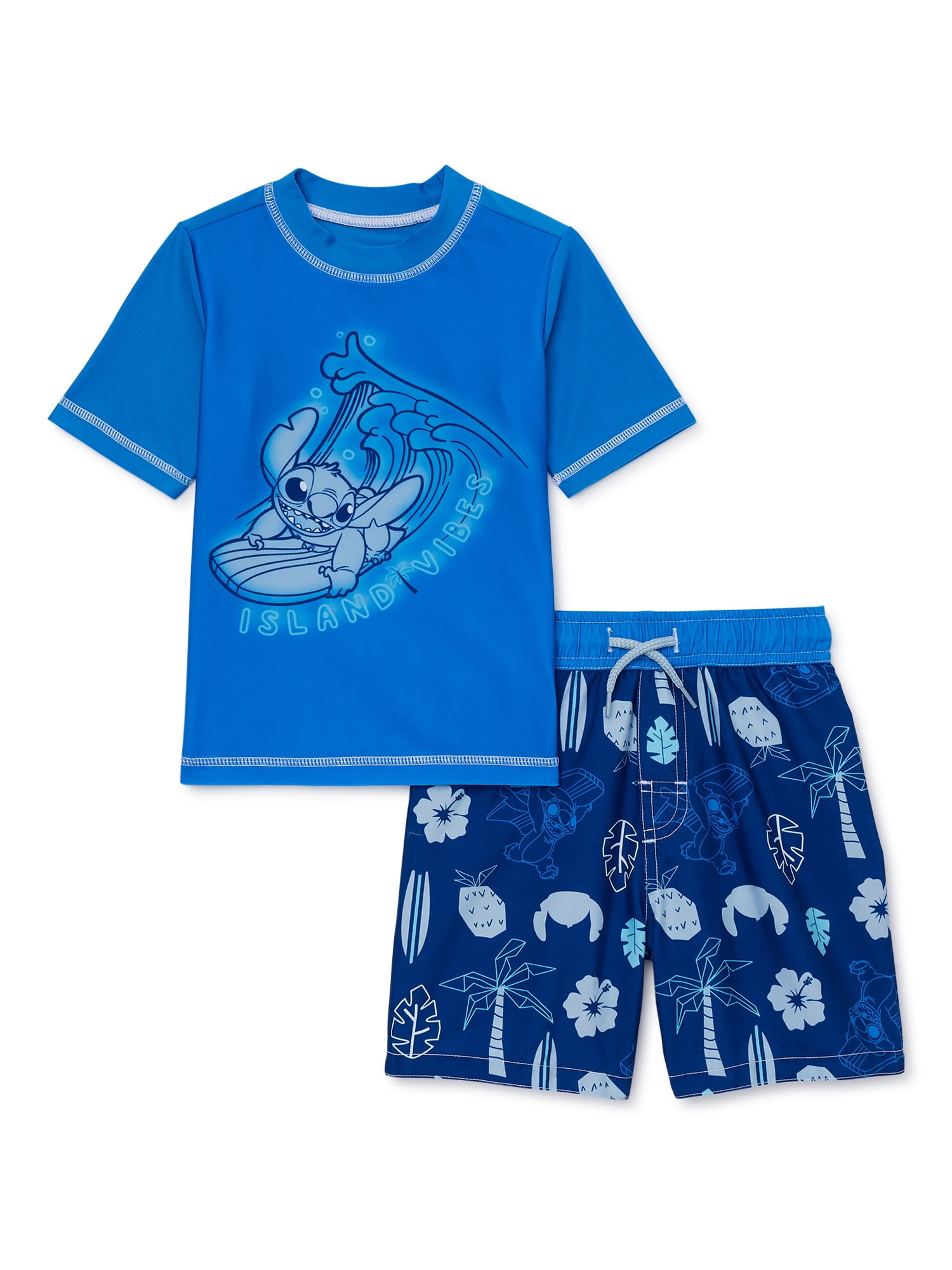 Disney Toddler Boys Lilo and Stitch Short Sleeve Rashguard and Swim Trunks with UPF 50 Sizes 2T 4T