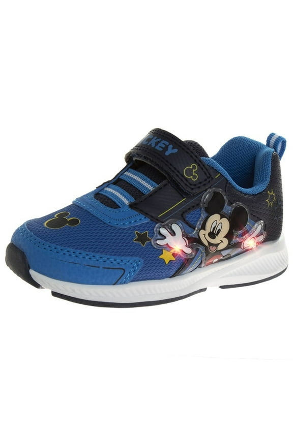 Toddler Boys Mickey Mouse Hook and Loop Sneakers with Two Red Lights, Blue, Size: 6