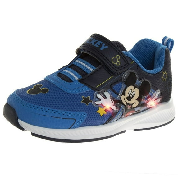 Disney Toddler Boys Mickey Mouse Hook and Loop Sneakers with Two Red Lights, Blue, Size: 6