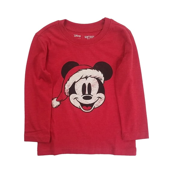 Disney Toddler Boys Mickey Mouse Santa Hat Red Christmas Holiday Tee T-Shirt 2T