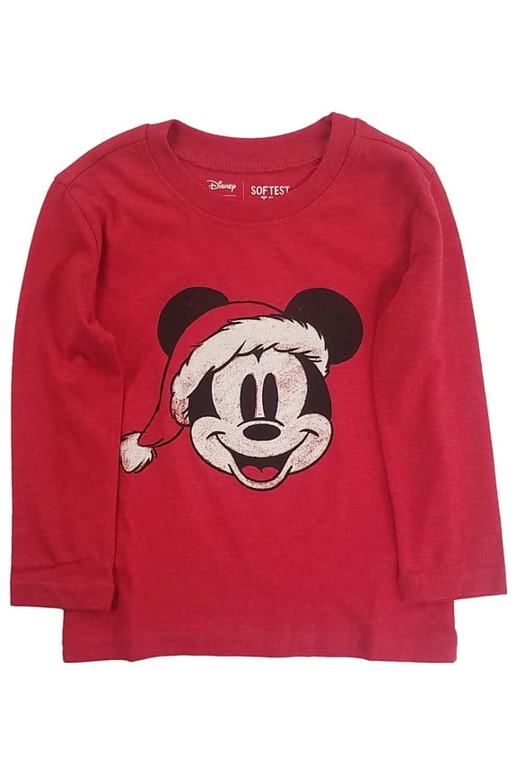 Toddler Boys Mickey Mouse Santa Hat Red Christmas Holiday Tee T-Shirt 2T