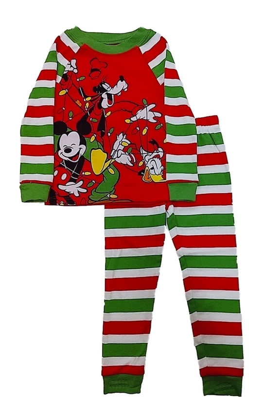 Toddler Boys Red Mickey Mouse Goofy & Donald Duck Christmas Pajama Set 3
