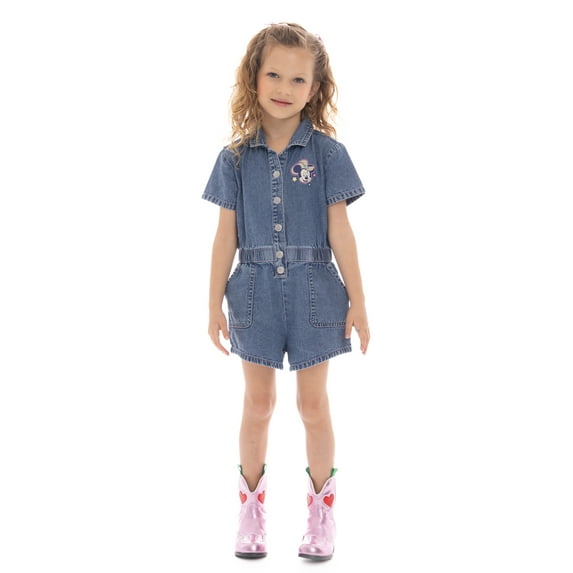 Disney Toddler Girl Western Minnie Mouse Cotton Graphic Print Denim Romper, Sizes 12M-5T