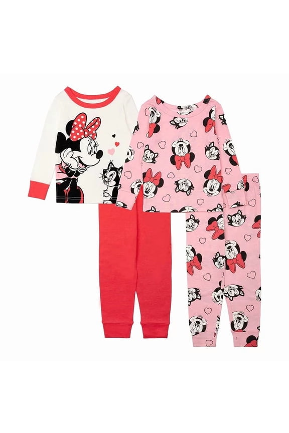 Toddler Girl's Minnie Mouse and Cat Figaro 4-Piece Character Pajama Set, Size 5T