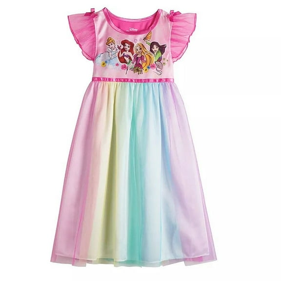 Disney Toddler Girl's Nightgown, Multi-Princess -Rainbow (Size 4T)