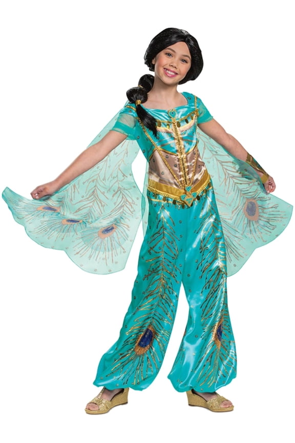 Disney Toddler Girls Aladdin's Blue & Gold Sequin Jasmine Jumpsuit Costume 3T-4T