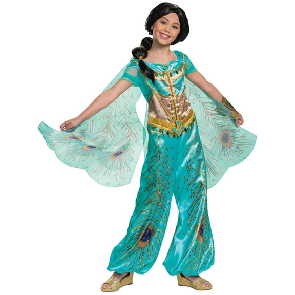 Disney Toddler Girls Aladdin's Blue & Gold Sequin Jasmine Jumpsuit Costume 3T-4T
