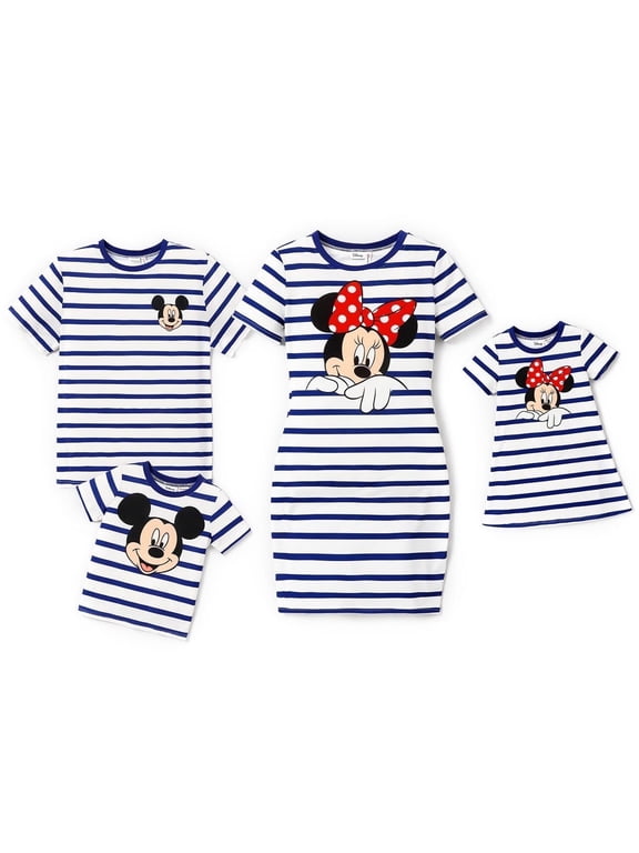 Toddler Girls Dresses Family Matching Sets Minnie Mouse Black White Stripe Graphic Dresses